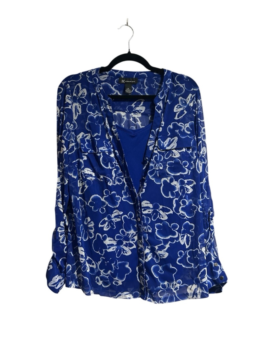 I.N.C. International Concepts Blue and White Floral Blouse XL - Picture 2 of 7
